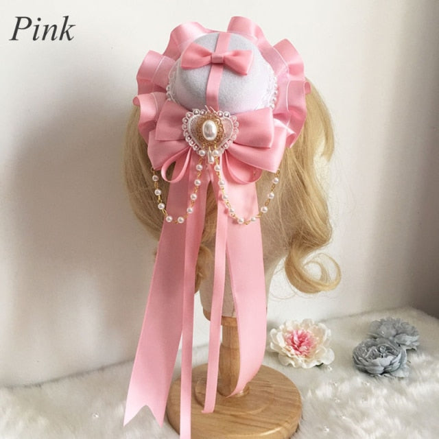 Sweet Lolita Lace Bow Hair Mini Top Hat