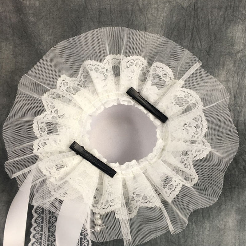 Vintage Small Lolita Top Hat Hairpin Ruffles Lace Ribbon Bow