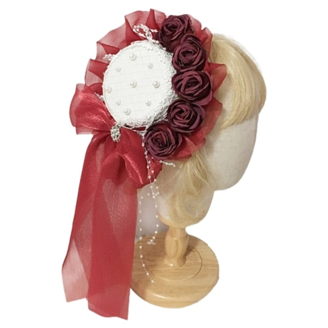 Sweet Lolita Pearl Beaded Mini Lace Top Hat