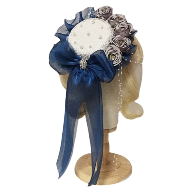 Sweet Lolita Pearl Beaded Mini Lace Top Hat