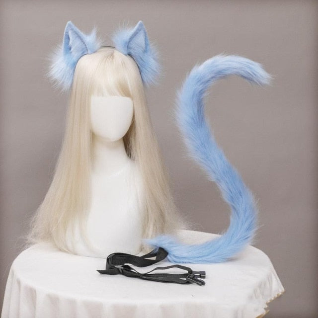 Plush Cat Ears Realistic Lolita Headband Cat Tail