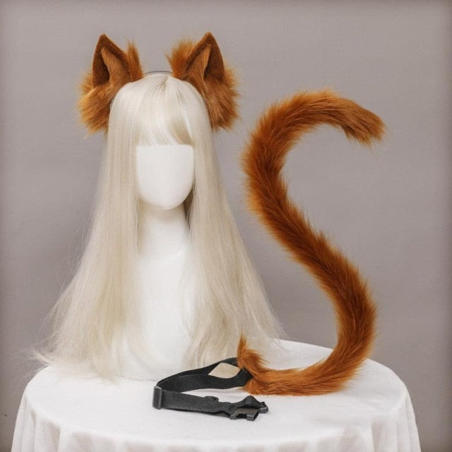Plush Cat Ears Realistic Lolita Headband Cat Tail
