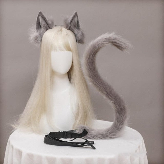 Plush Cat Ears Realistic Lolita Headband Cat Tail