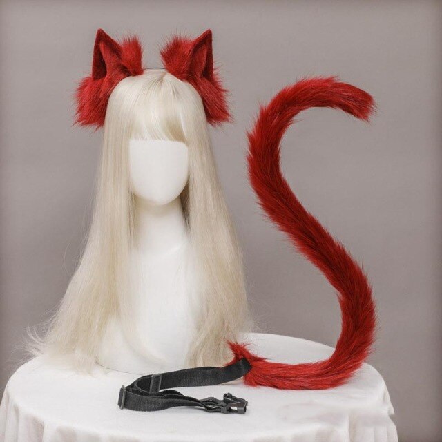 Plush Cat Ears Realistic Lolita Headband Cat Tail