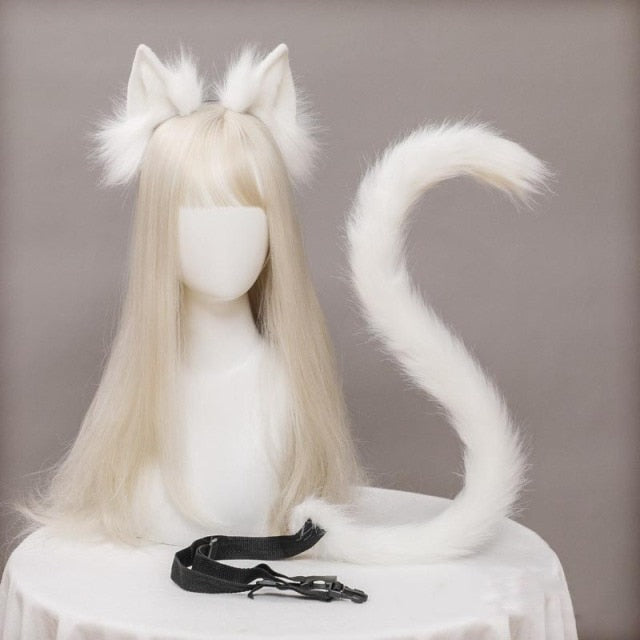 Plush Cat Ears Realistic Lolita Headband Cat Tail