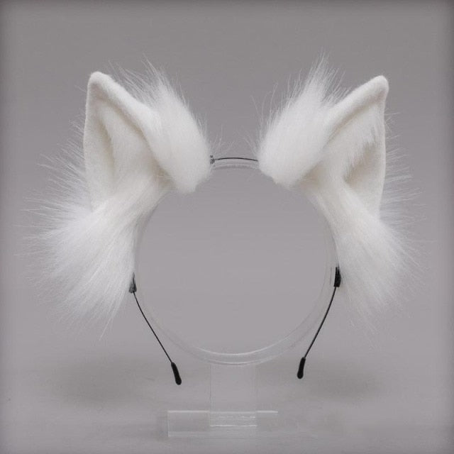 Plush Cat Ears Realistic Lolita Headband Cat Tail