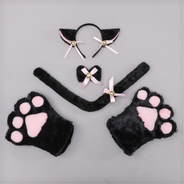 Plush Cat Ears Realistic Lolita Headband Cat Tail