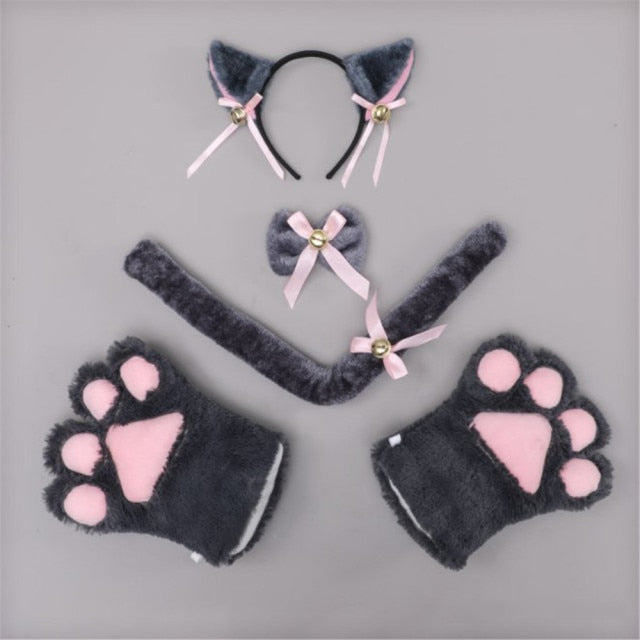 Plush Cat Ears Realistic Lolita Headband Cat Tail