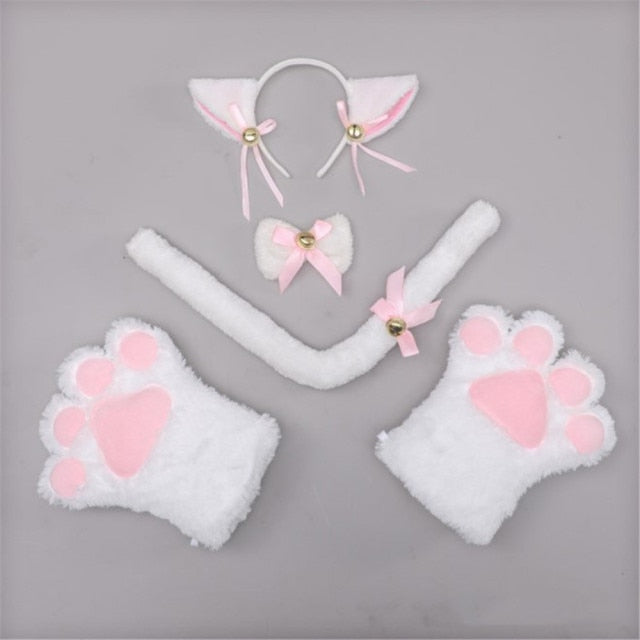 Plush Cat Ears Realistic Lolita Headband Cat Tail