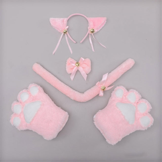 Plush Cat Ears Realistic Lolita Headband Cat Tail