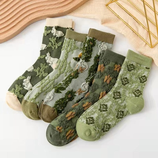5 Pairs/ Lot Lolita Lace Flower Crew Socks