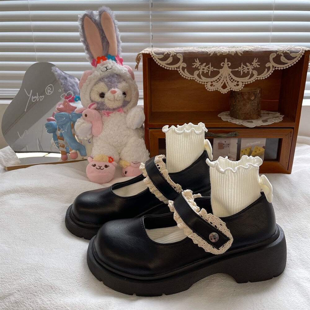 Spring Autumn Sweet Ruffles Lolita Shoes JK Round Leather Shoes