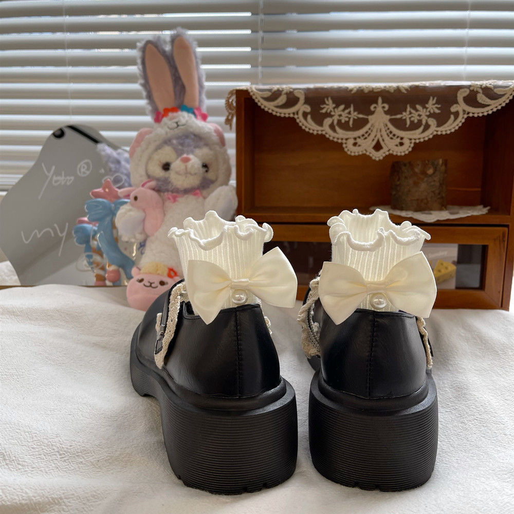 Spring Autumn Sweet Ruffles Lolita Shoes JK Round Leather Shoes