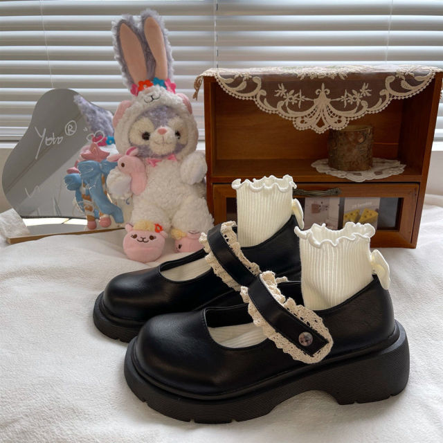 Spring Autumn Sweet Ruffles Lolita Shoes JK Round Leather Shoes