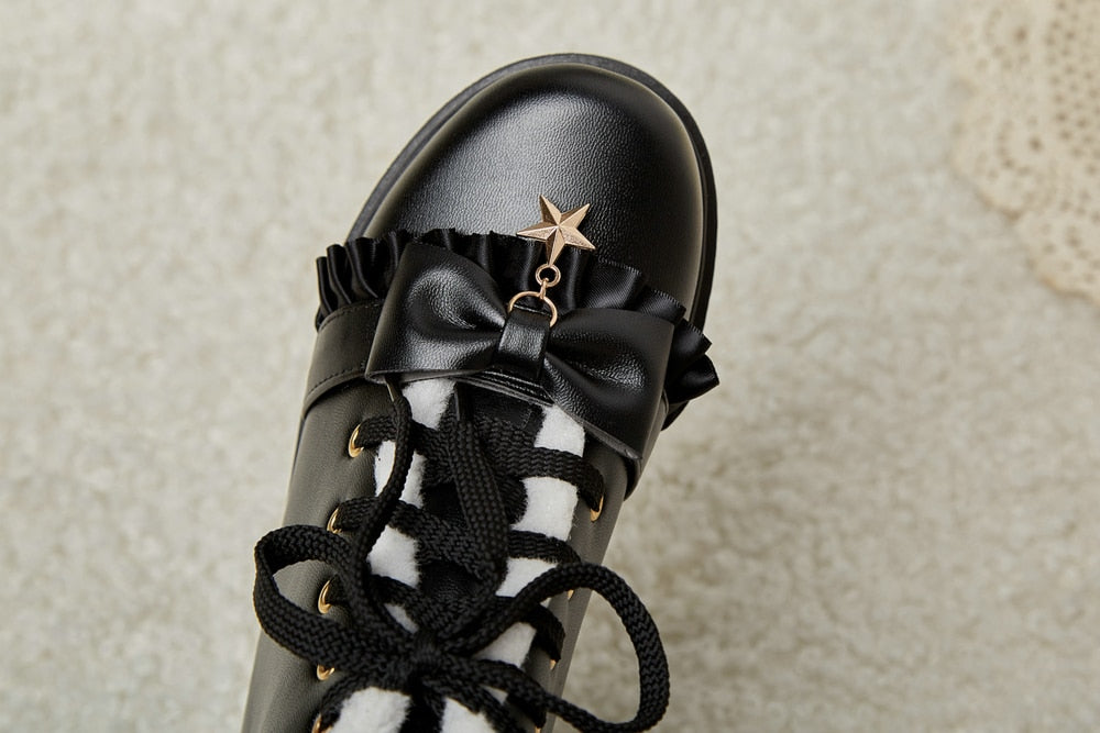 Lolita Ankle Star Lace Up Fur Short Boots