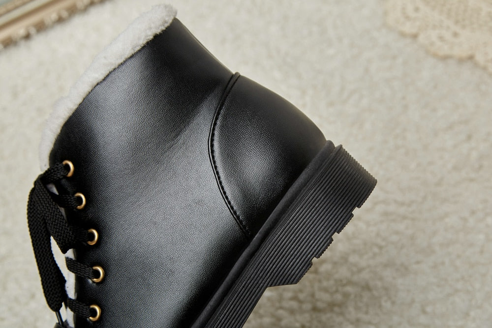 Lolita Ankle Star Lace Up Fur Short Boots