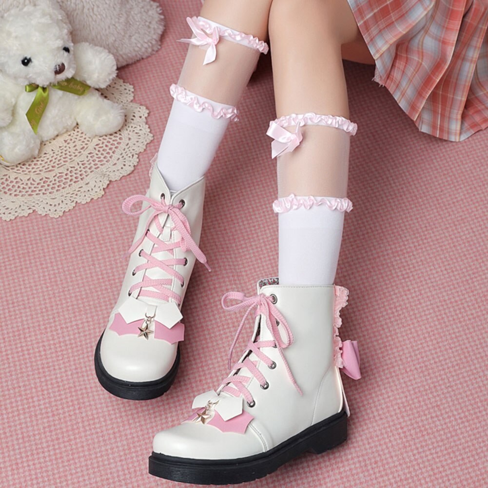 Big Size Comfy Walking Sweet Lovely Lolita Cossplay Cross Tied Shoes