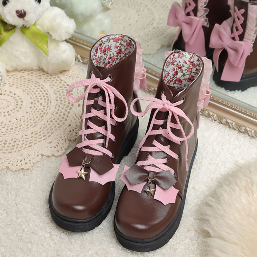 Big Size Comfy Walking Sweet Lovely Lolita Cossplay Cross Tied Shoes