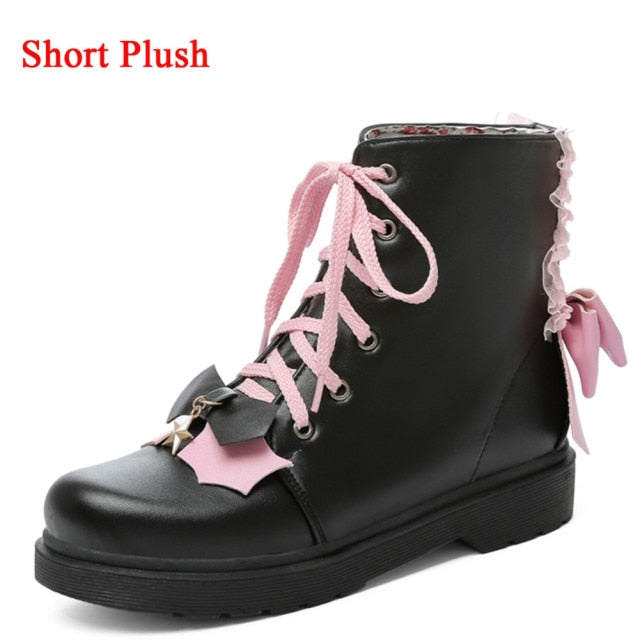 Big Size Comfy Walking Sweet Lovely Lolita Cossplay Cross Tied Shoes
