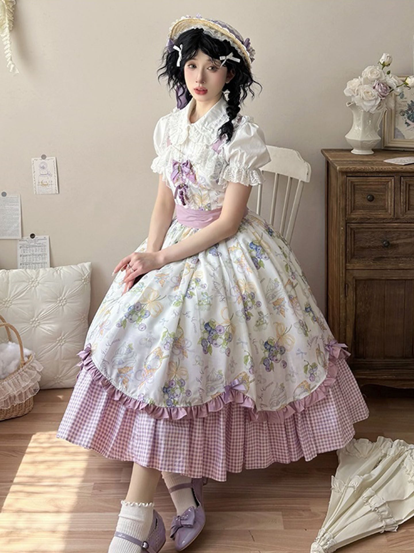 Plus Size♥Suspender Dress + Blouse Set♥ Ready to Ship♥Pastoral Style Elegant Daily Lolita Dress