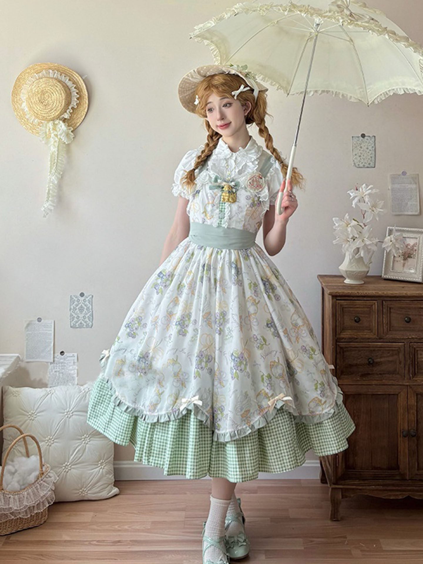 Plus Size♥Suspender Dress + Blouse Set♥ Ready to Ship♥Pastoral Style Elegant Daily Lolita Dress
