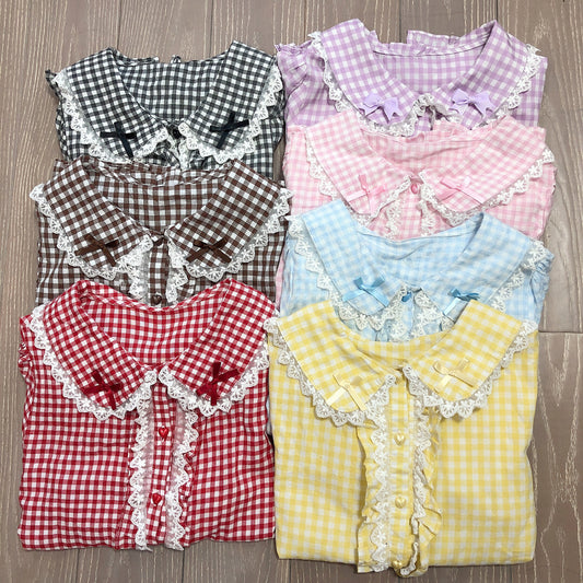 Short Sleeve Plaid Blouse by Daydream