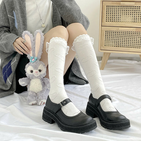 White Heart Shape Lolita Stockings