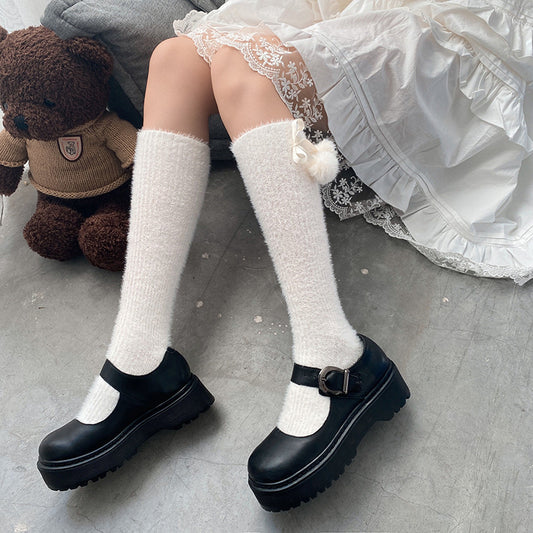 Sweet Lolita Plush Stockings With Small Pom Poms