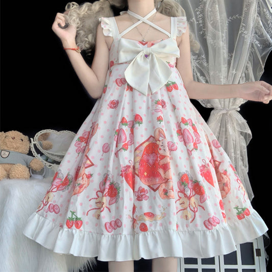JSK Dress♥Ready to Ship♥Strawberry and rabbit♥ Sweet Lolita Dress