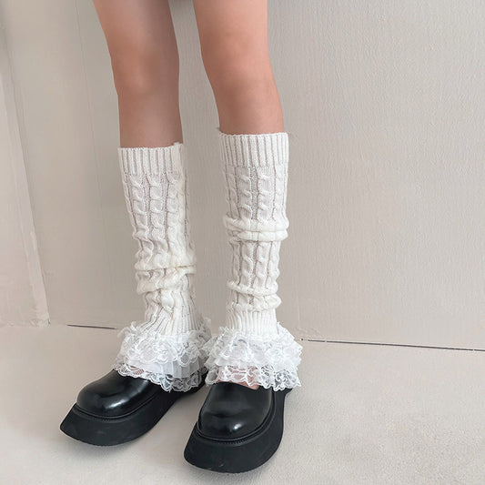 Nylon Lace Ruffled Trim Leg Warmers