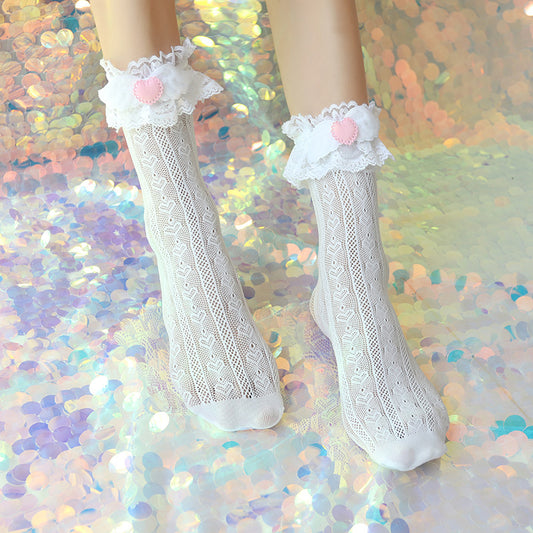 White / Black angle wings Lolita Socks