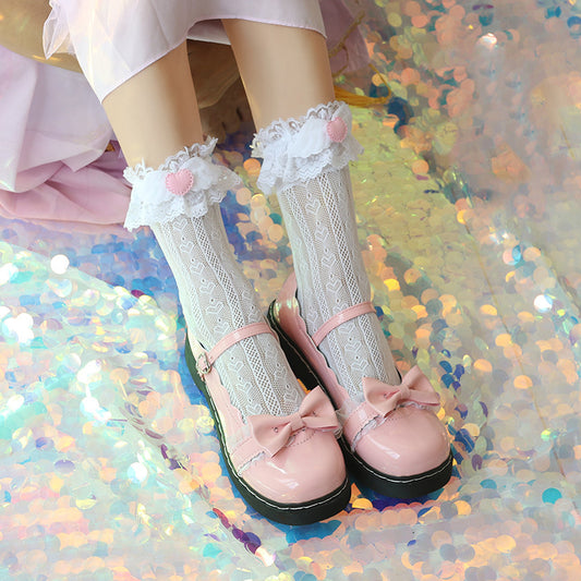 White / Black angle wings Lolita Socks