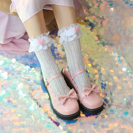 White / Black angle wings Lolita Socks