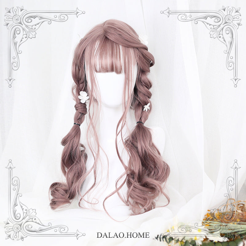 Dolles Gray-Pink Air Bangs Long Curly Lolita Wig