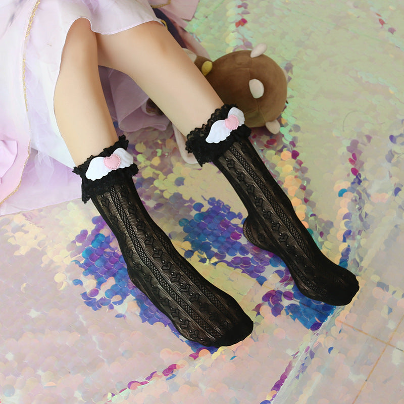 White / Black angle wings Lolita Socks