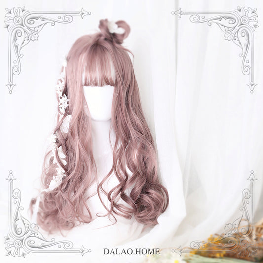 Dolles Gray-Pink Air Bangs Long Curly Lolita Wig