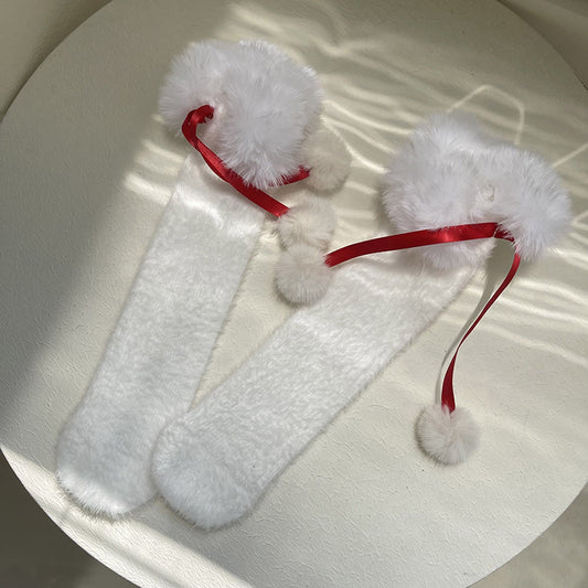 Merry Christmas Lolita Stockings With Small Pom Poms