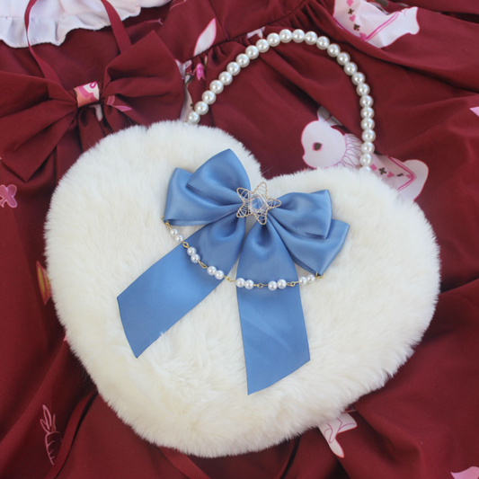 Lolita Pearl Love Shaped Lace Fluffy Bag Carrying Or Cross-Body