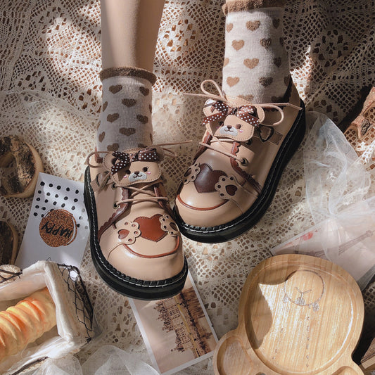 Sweet Round Head Lace-up Teddy Bear Lolita Shoes
