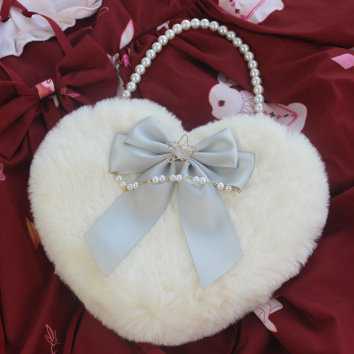 Lolita Pearl Love Shaped Lace Fluffy Bag Carrying Or Cross-Body