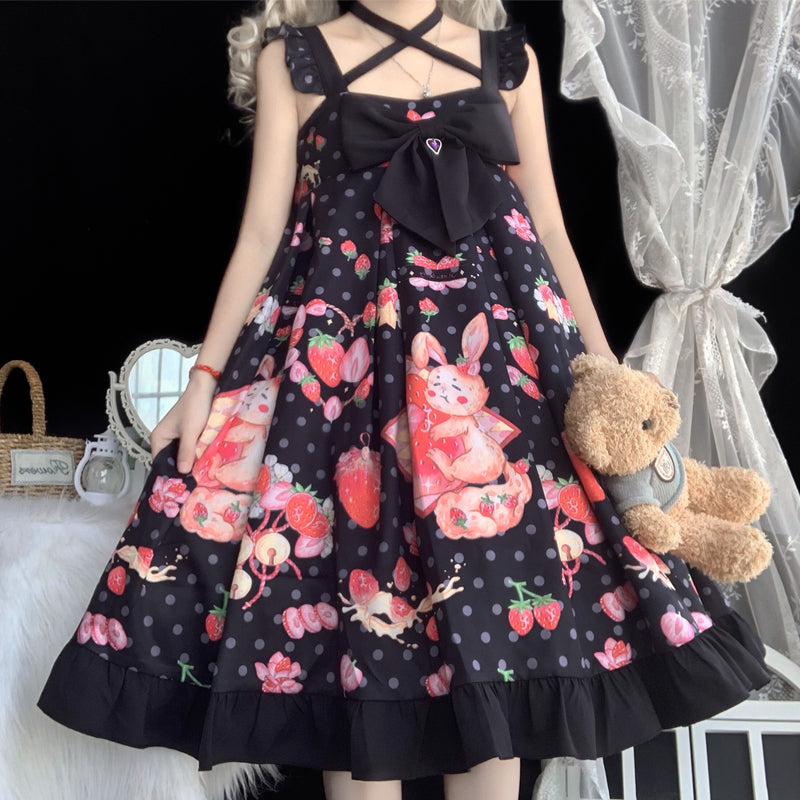 JSK Dress♥Ready to Ship♥Strawberry and rabbit♥ Sweet Lolita Dress