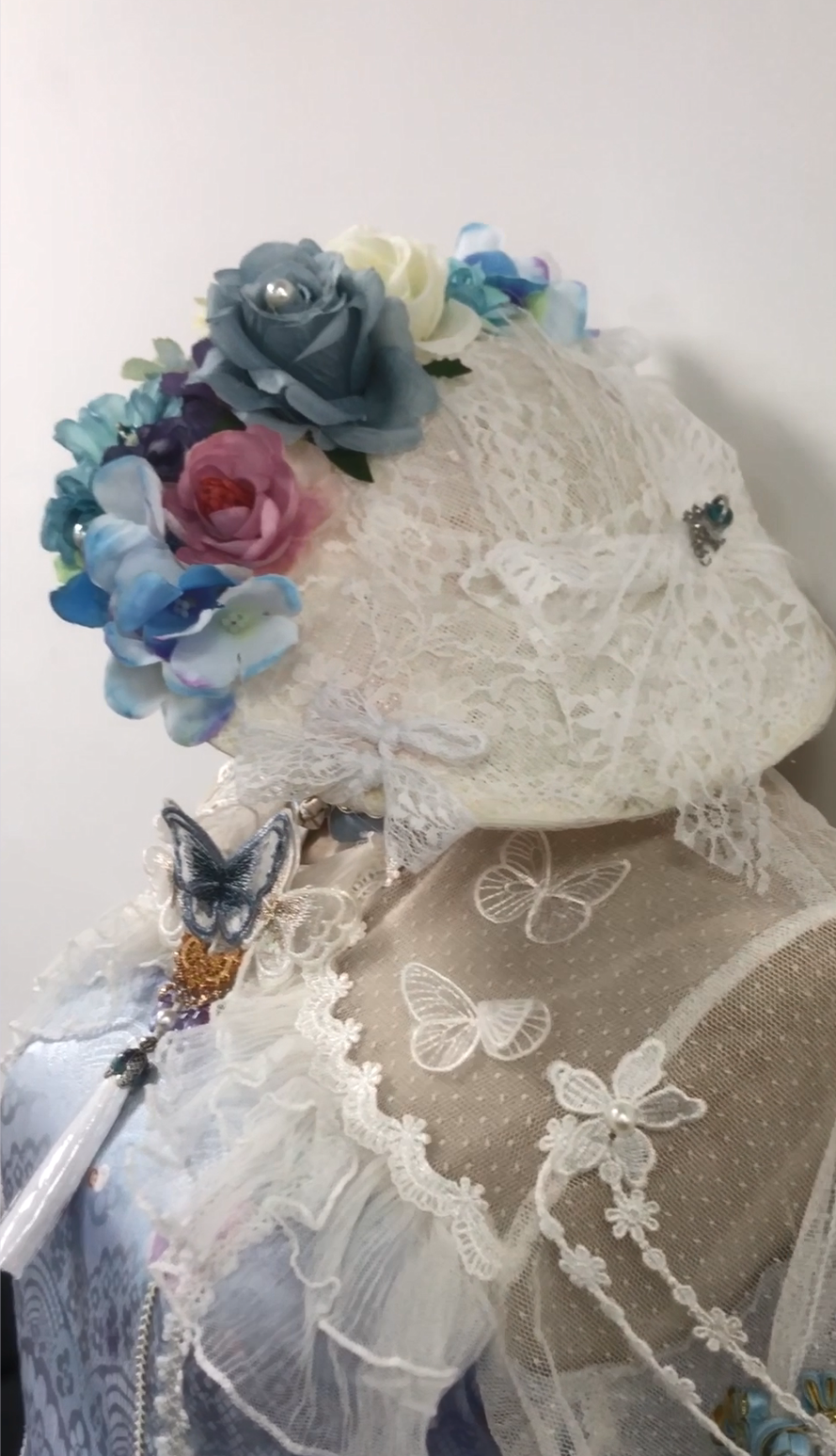 Handmade Floral Blue Lolita Side Hat by nbsamalolita