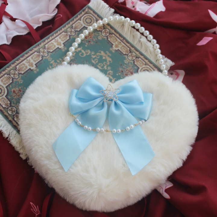 Lolita Pearl Love Shaped Lace Fluffy Bag Carrying Or Cross-Body