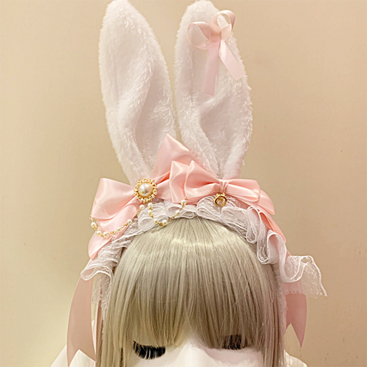 KC Lolita Kawaii Bow Headband Rabbit Ears Handmade