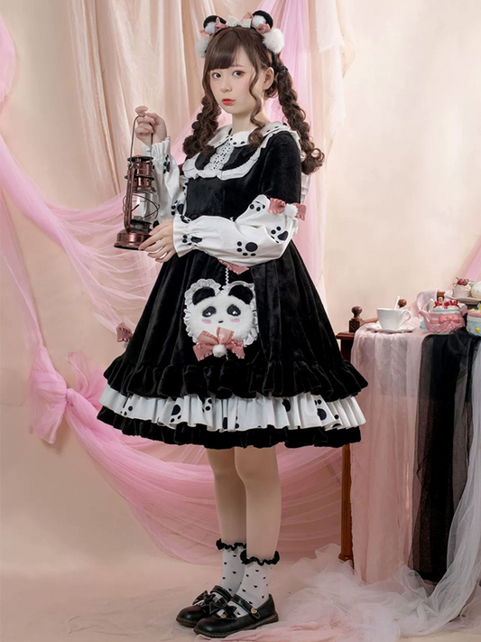OP♥ Ready to Ship♥Pocket Panda ♥Peter Pan Collar Long Sleeves Sweet Lolita Dress OP
