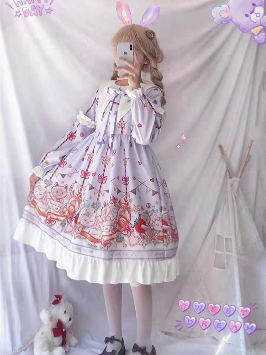OP Dress♥Ready to Ship♥ Sweet Lolita Long Sleeve Dress Kitty Party