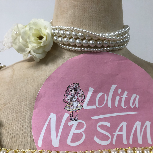 Handmade HimeLolita Artificial Pearl Floral Necklace and Bracelet Set by nbsamalolita