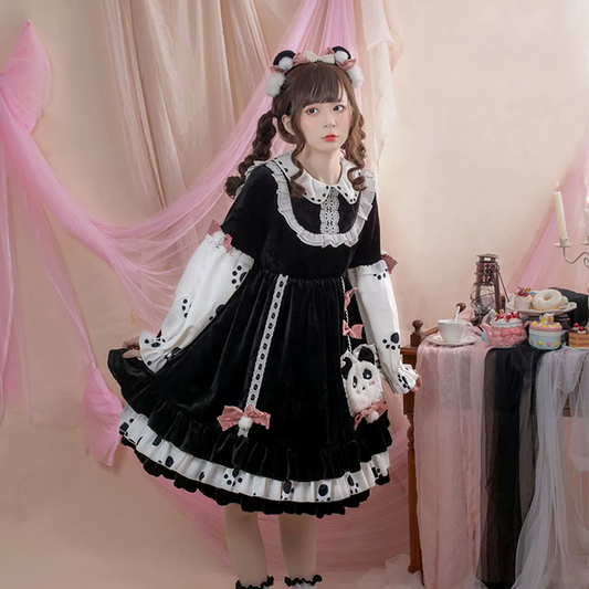 OP♥ Ready to Ship♥Pocket Panda ♥Peter Pan Collar Long Sleeves Sweet Lolita Dress OP
