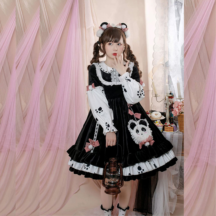 OP♥ Ready to Ship♥Pocket Panda ♥Peter Pan Collar Long Sleeves Sweet Lolita Dress OP