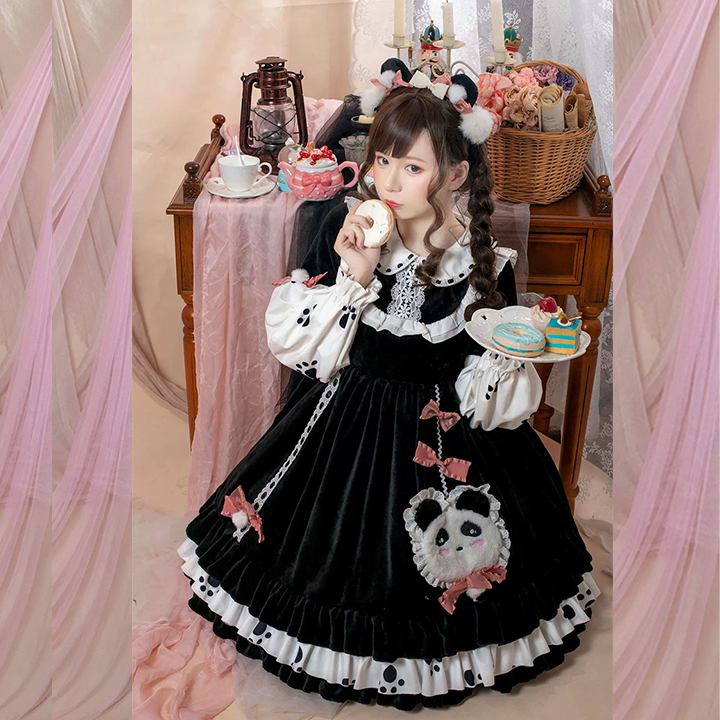 OP♥ Ready to Ship♥Pocket Panda ♥Peter Pan Collar Long Sleeves Sweet Lolita Dress OP